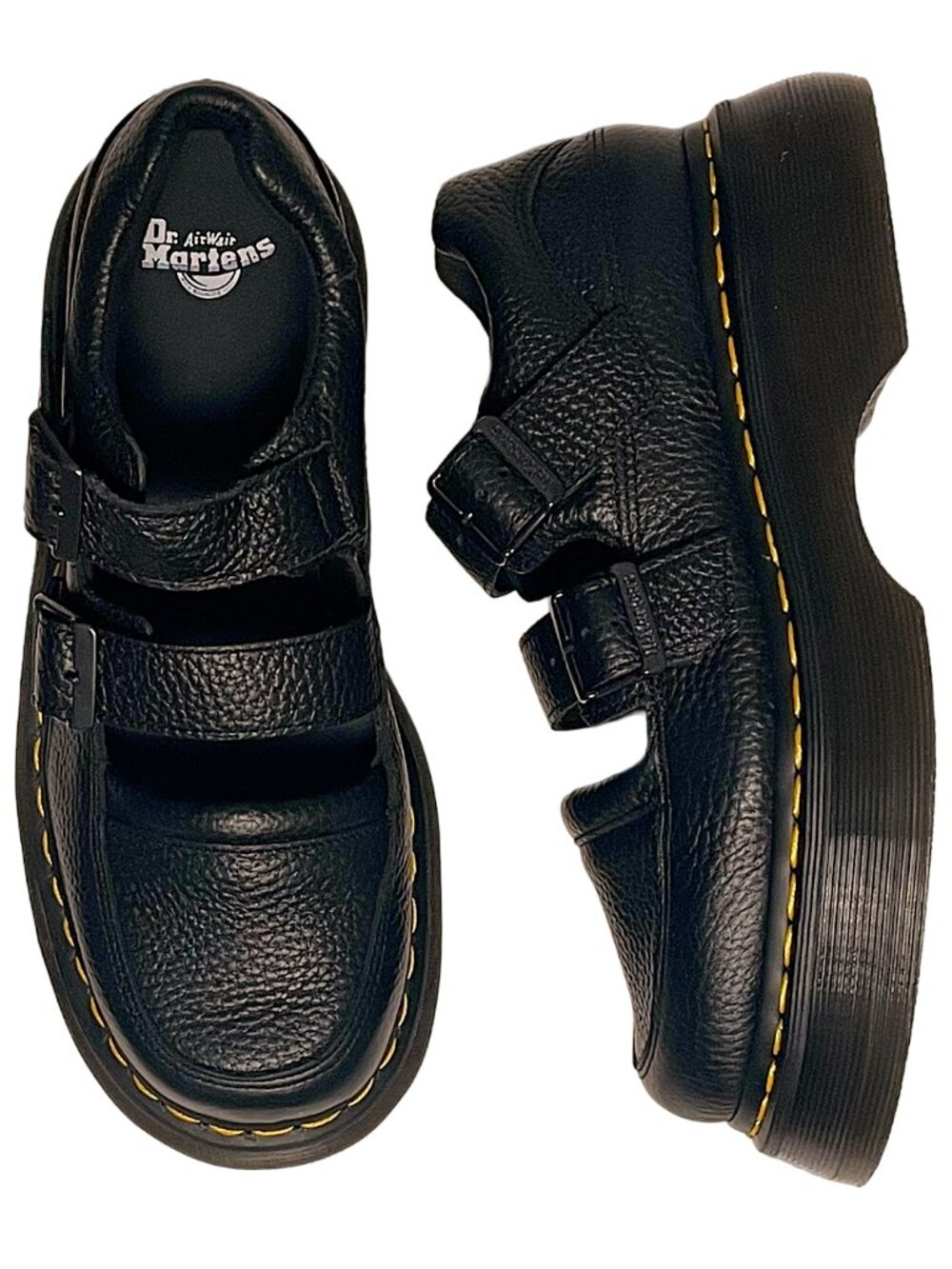 Dr. Martens Buzz Mary Jane Platform Shoes Black Milled Nappa NWT - Picture 4 of 12